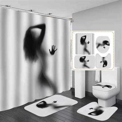 Non Slip Nude Shower Curtain And Rod Set With Hook For Women Sexy Bathroom Accessories For