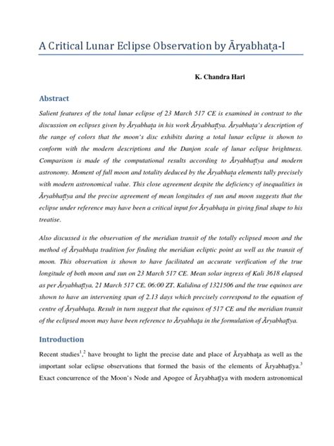 A Critical Lunar Eclipses Observation by Aryabhata-I | Download Free ...