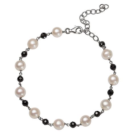 Sterling Silver Freshwater Cultured Pearl And Black Spinel Bead Station Bracelet Kohls Pearls