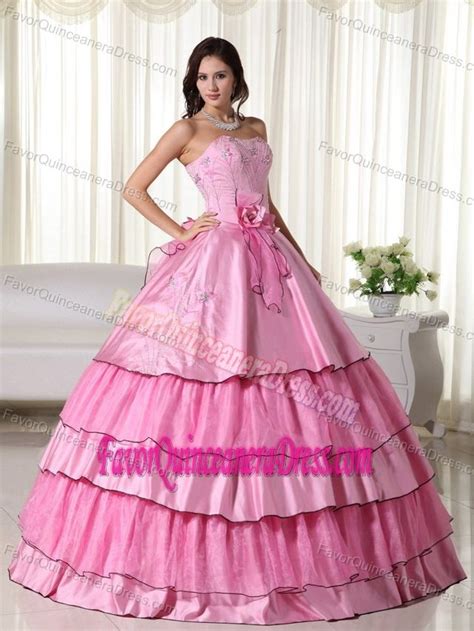 Discount Rose Pink Strapless Sweet Sixteen Dresses With Ruffled Layers