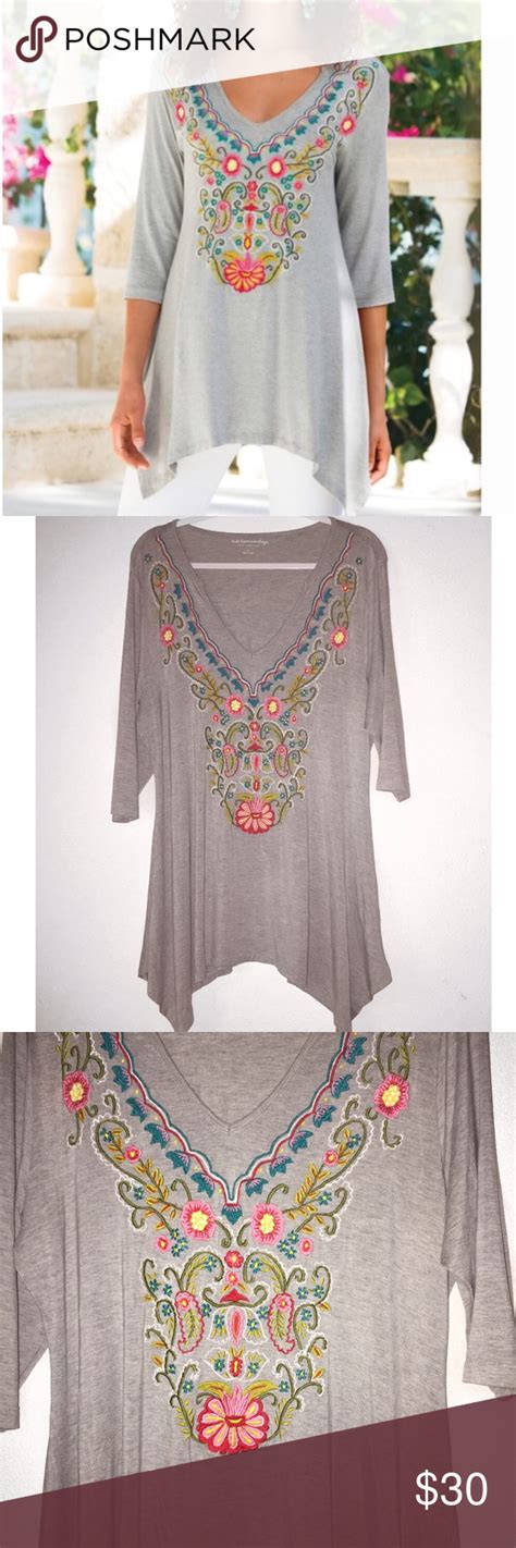 Soft Surroundings Adora Floral Embroidered Tunic Embroidered Tunic