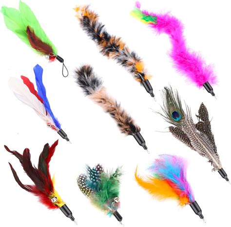 9Pcs Cat Feature Toys Feather Refill Cat Teaser Feather Toys Feather