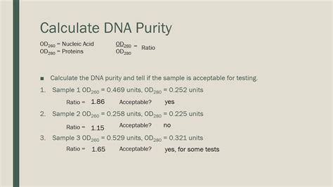 Molecular Diagnostics Nucleic Acid Purity And Yield Calculation Examples