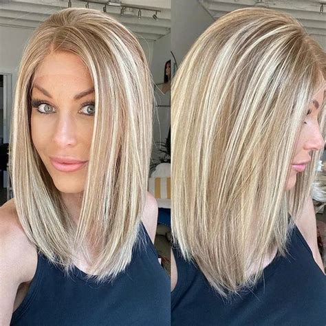 Short Bob Ash Blonde Lace Front Wigs With Highlight Blond Fashion