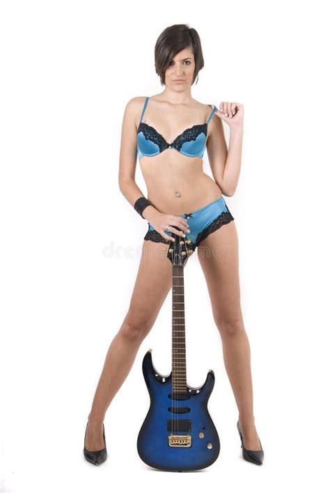 Rocker Woman In Lingerie With Electric Guitar Stock Image Image Of