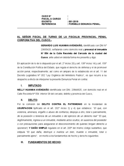 Denuncia Usurpacion 3 Pdf Posesión Ley Propiedad