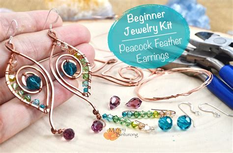 DIY Jewelry craft kit for adults Peacock Feather earrings | Etsy