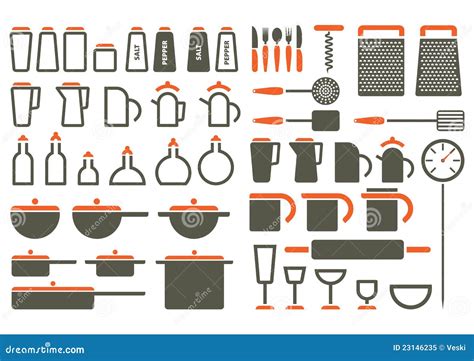 厨具图标 向量例证 插画 包括有 刀子 叉子 茶壶 服务 剪影 碗筷 匙子 商品 弯脚的 23146235