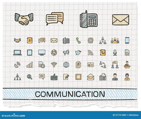 Communication Hand Drawing Line Icons Stock Vector - Illustration of ...