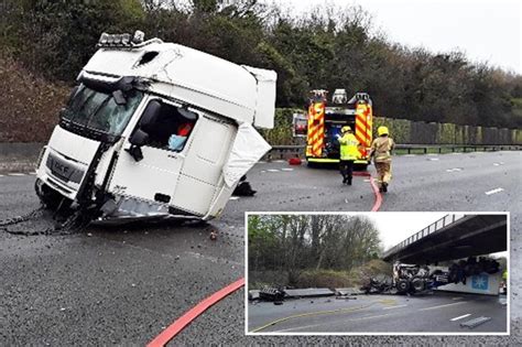 Dramatic Photos Show Lorry Sliced In Half After Fiery Crash On M6 The