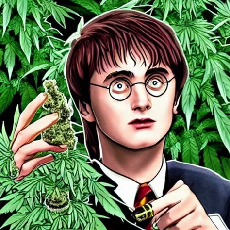 Harry Potter Smoking Weed Surrounded By Weed Plants Stable