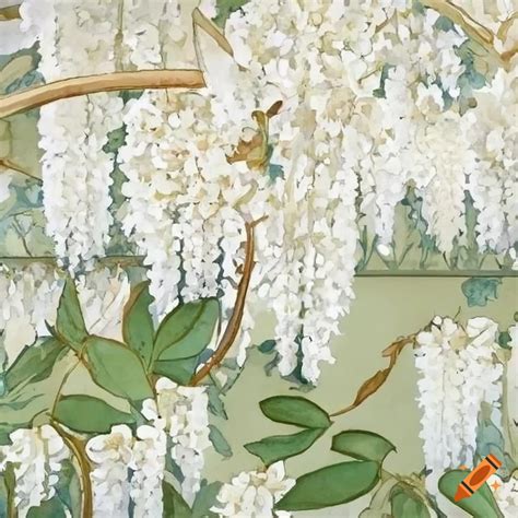 Watercolor Painting Of Wisteria Blossom On Textured Backdrop