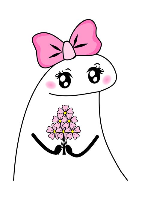 A Cartoon Character With A Pink Bow Holding A Flower