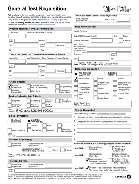 Fillable Online Pho General Test Requisition Form General Test