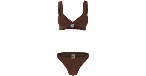 Hunza G Juno Metallic Effect Bikini Set In Brown Lyst UK