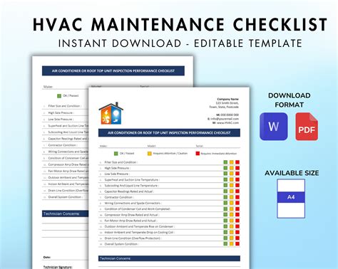 Hvac Inspection Checklist Template Air Conditioning Ac Heating