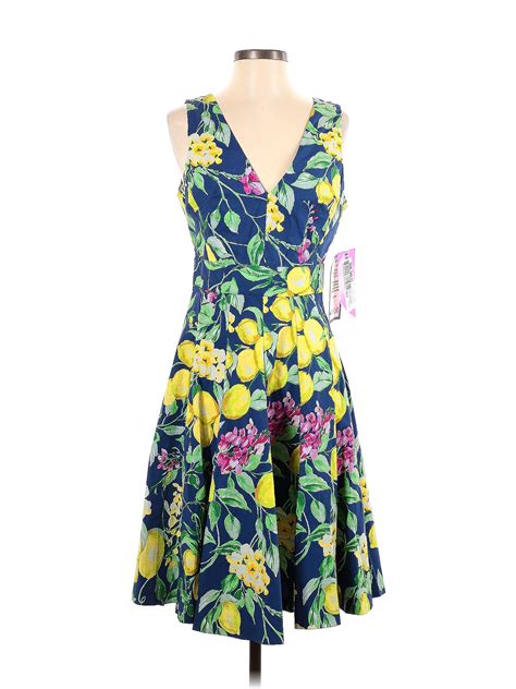 Betsey Johnson Cotton Floral Multi Color Yellow Casual Dress Size