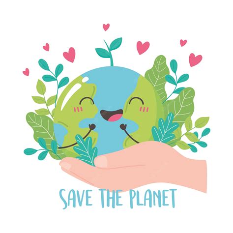 Premium Vector Save The Planet Hand Holding Cute Earth Map Leaf