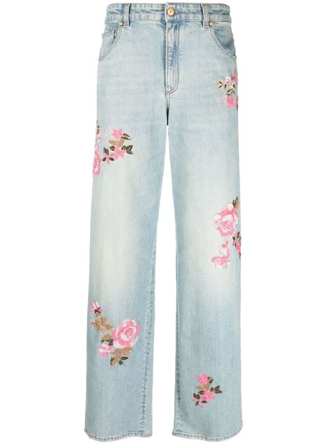 Blumarine Floral Embroidered Straight Leg Jeans Farfetch