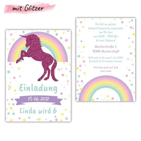 Einladungskarte Einhorn Mit Glitzer G Nstig Jetzt Gestalten