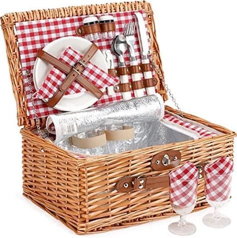 Trendi Premium Wicker Picnic Basket Set For 4 Persons Outdoor Hamper