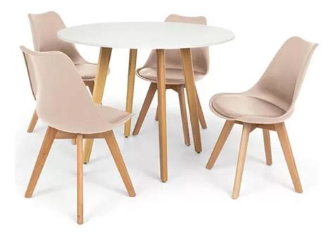 Mesa De Comedor Redonda Luna White De Cm Y Sillas De Color Nude MercadoLibre