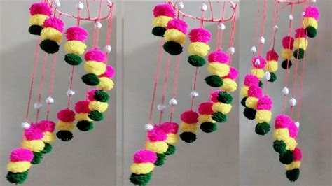 DIY JUMER WITH POM POM Wind Chime Jhumar Wall Hanging Using Woolen