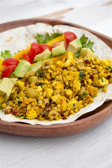 Mediterranean Tofu Scramble Breakfast Burrito Recipe Elephantastic Vegan