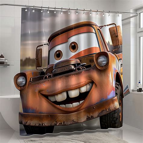 Pixar Style Mater Smiling Monster Truck Bathroom Curtain Fun Kids