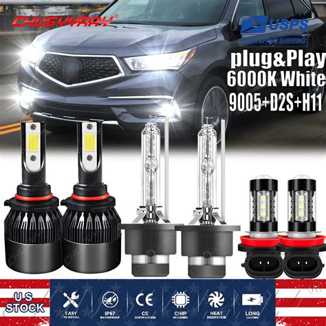 For 2007 2011 2012 2013 Acura MDX HID 6 LED Headlight Bulbs Hi Lo Fog