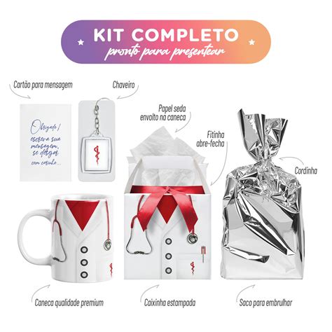 Caneca Medicina Kit Presente Médico Jaleco Vermelho Elo7