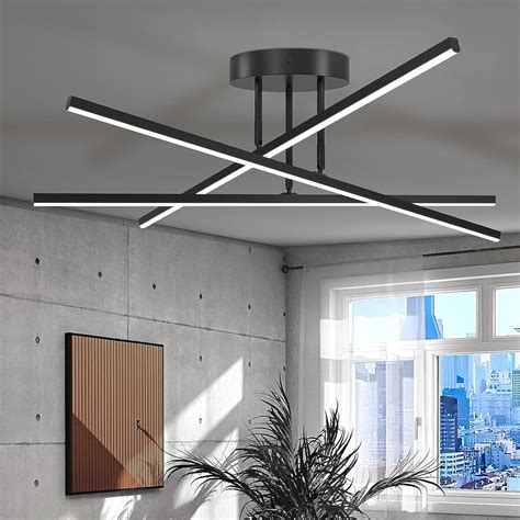 AIRYPHANT Modern LED Chandelier 18W Dimmable Black Semi Flush Mount