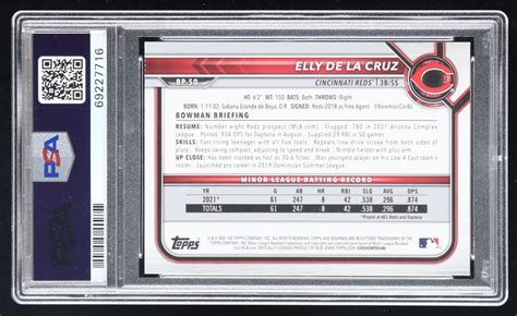 Elly De La Cruz Signed 2022 Bowman Prospects BP50 RC PSA Pristine