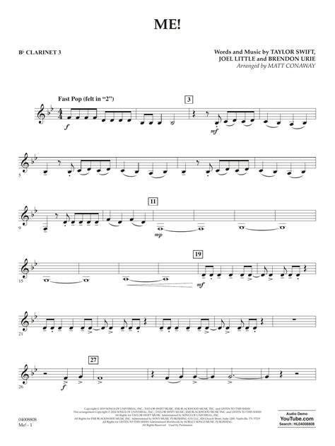 Me Arr Matt Conaway Bb Clarinet 3 By Taylor Swift Sheet Music For