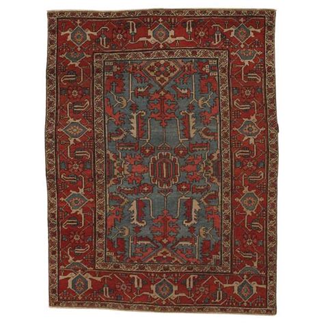 Antique Persian Serapi Carpet Handmade Wool Oriental Rug Rust Ivory
