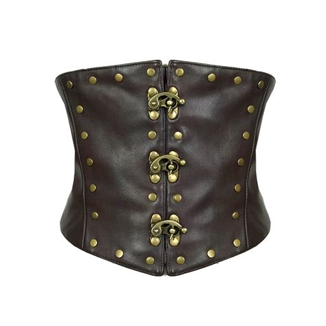 Vintage Pu Leather Bronze Rivet Steampunk Corset Waist Cincher For