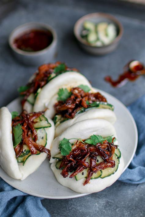 Bao Buns With Korean Pulled Oyster Mushrooms Coconut Crusted Chicken Food Amsterdam Food