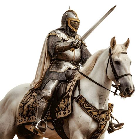 Medieval Knight Clad In Full Armor Including Helmet With Visor Rides