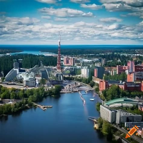 Futuristic cityscape of Tampere during a bright summer day on Craiyon