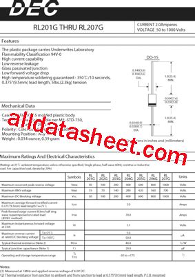 RL201G Datasheet PDF DAESAN ELECTRONIC CORP