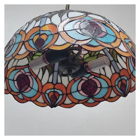 Inch Tiffany Style Stained Glass Hanging Lamp Vintage Flower Stained