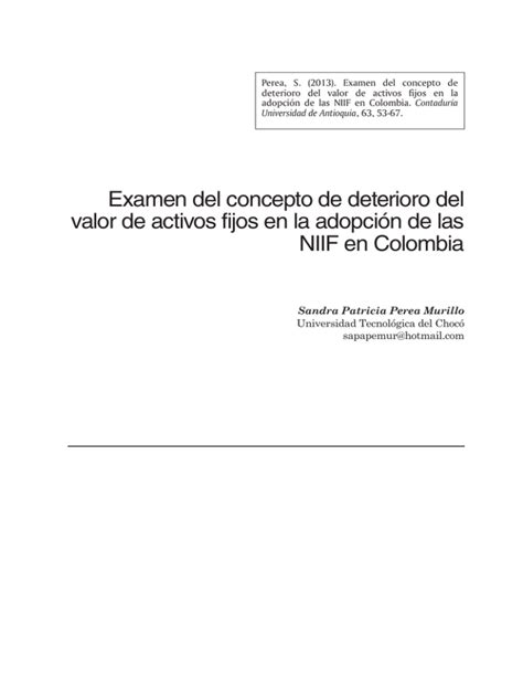 Examen Del Concepto De Deterioro Del Valor De Activos Fijos En La