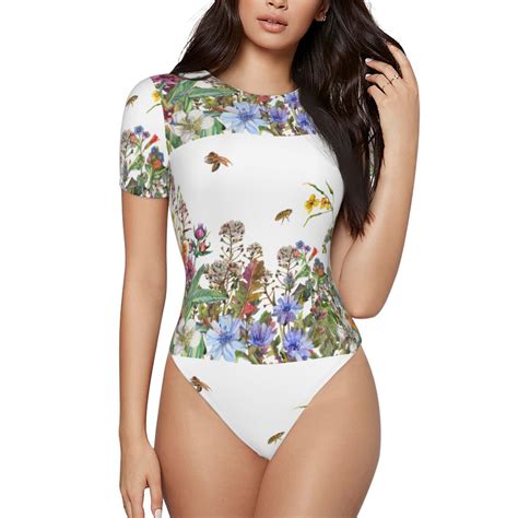 Easygdp Herbs And Wildflowers Womens One Piece Swimsuit Slim Fit Crew