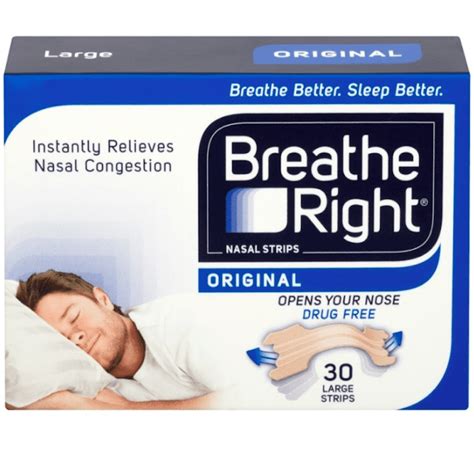 Breathe Right Snoring Congestion Relief Nasal Strips - 30 Natural Large ...