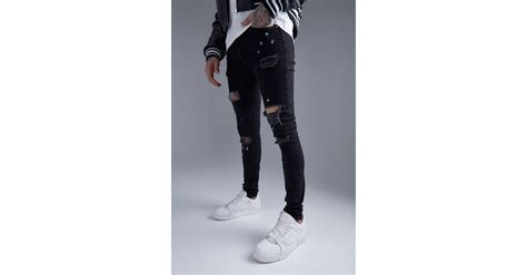 Boohoo Super Skinny Ripped Paint Splatter Jeans In Blue Lyst