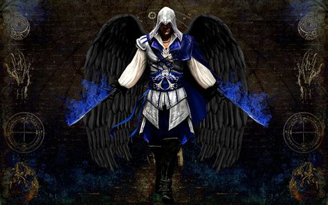 Assassins Creed Burning Swords Fantasy Warrior Art Wings