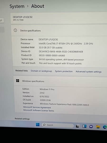 Dell XPS 15 7590 Core I7 9 Generation 32 512 4 GB Nviida GTX 1650 4K