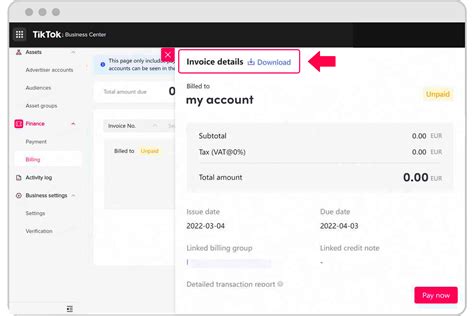 Manage Invoices Tiktok Business Center