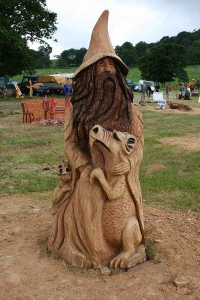 Wizard And Two Baby Dragons The Tim Burgess Chainsaw Wood Carving