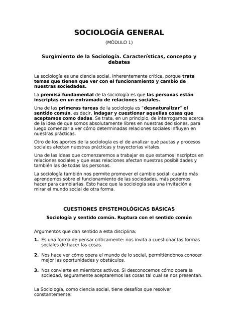 Resumen modulo 1 y 2 SOCIOLOGÍA GENERAL MÓDULO 1 Surgimiento de la